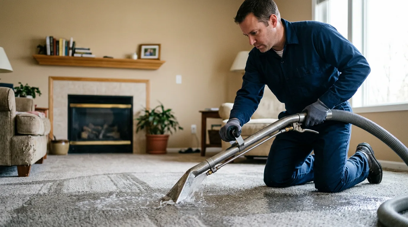 Water damage restoration technician working near Claremont, SD